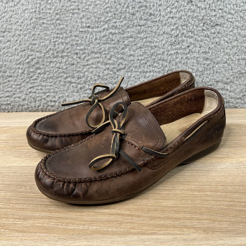 Frye Lewis Tie Shoes Mens Size 8 Brown Leather Moccasin Loafers‎ Casual Comfort